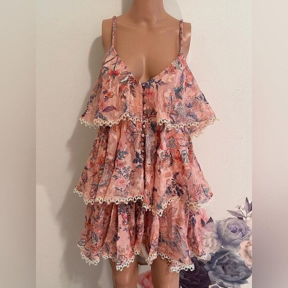 New HEMANT AND NANDITA Kati Tiered Mini Dress in Peach floral pink summer - Picture 7 of 8